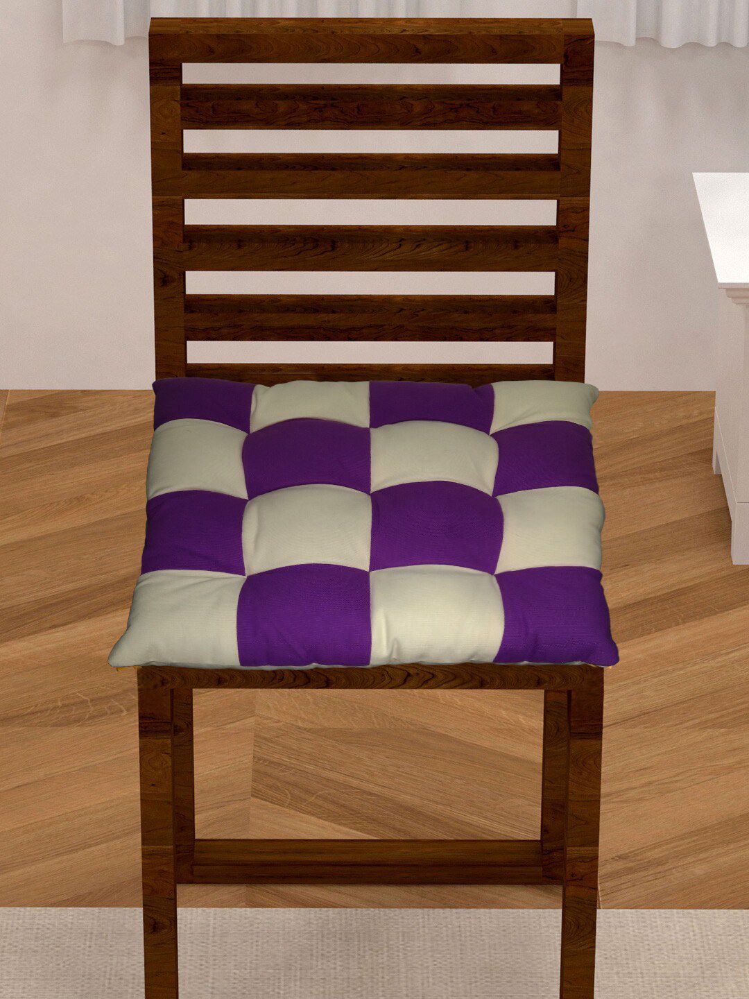 Lushomes Purple & White Cotton Dinning Chair Pad Box Cushion Price in India