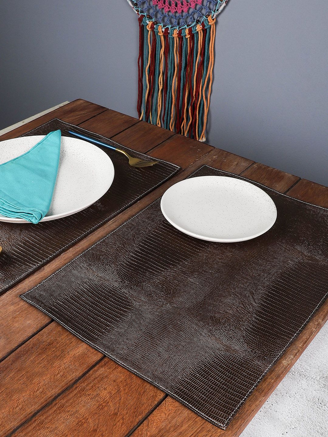 The Decor Mart Pack of 4 Brown Textured Table Placemats Price in India
