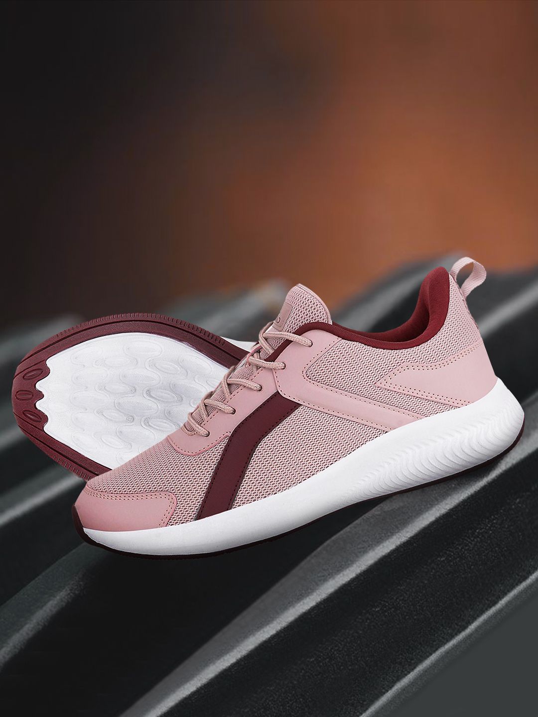 Campus Women Peach-Coloured & Maroon Mesh Running Shoes Price in India