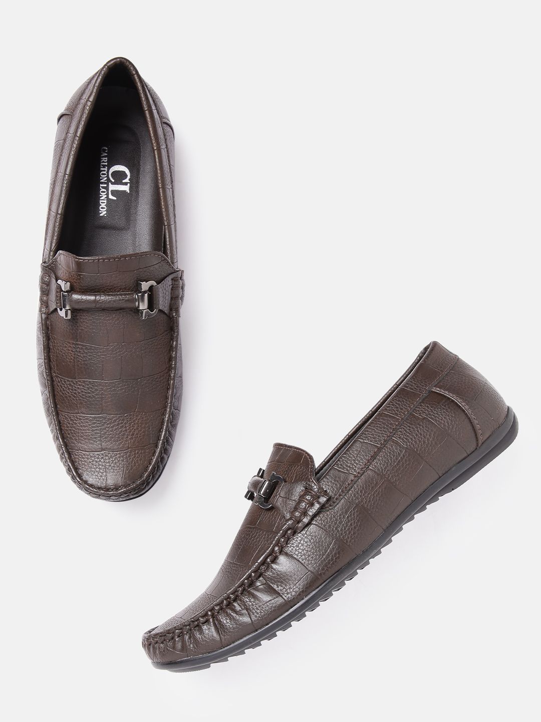 Carlton London Men Brown Croc Textured Loafers