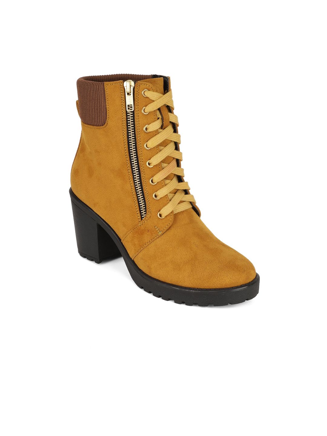 Bruno Manetti Camel Brown Suede Block Heeled Boots Price in India