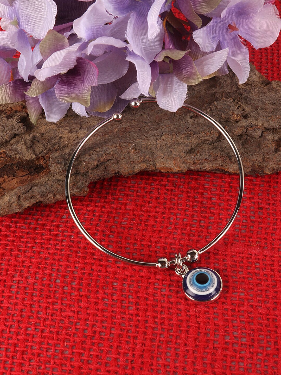 PENNY JEWELS Women Silver-Toned & Turquoise Blue Beaded Evil Eye Bracelet Price in India