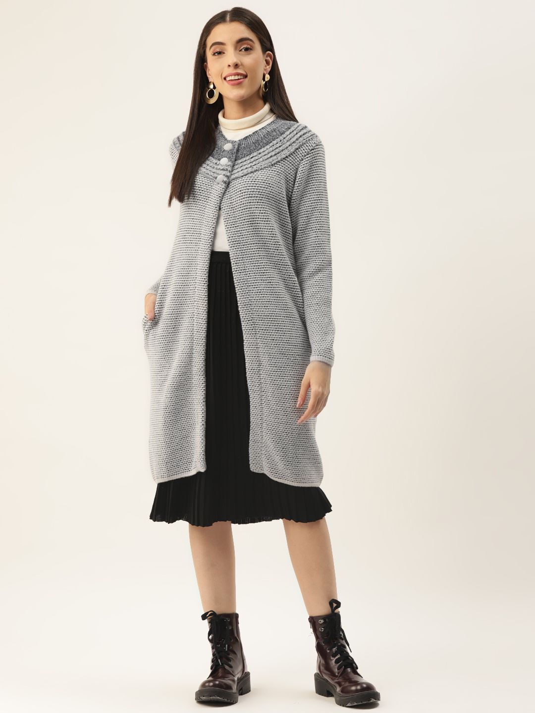 BROOWL Women Grey Longline Cardigan Price in India