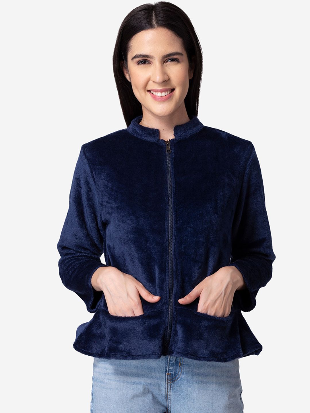 Modriba Women Blue Crop Tailored Jacket Price in India