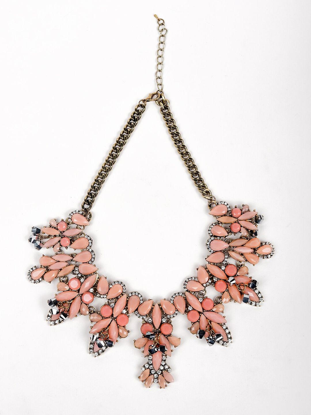 ODETTE Peach-Coloured & Gold-Toned Rhinestone Necklace Price in India