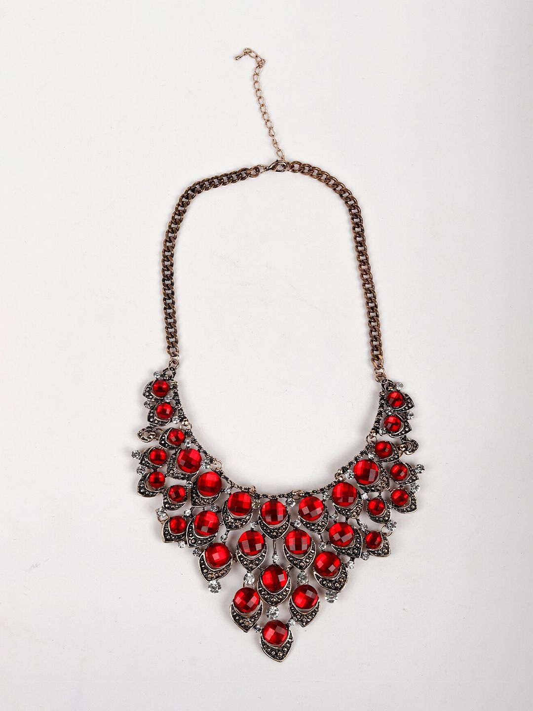 ODETTE Silver-Toned & Red Stone Studded Necklace Price in India