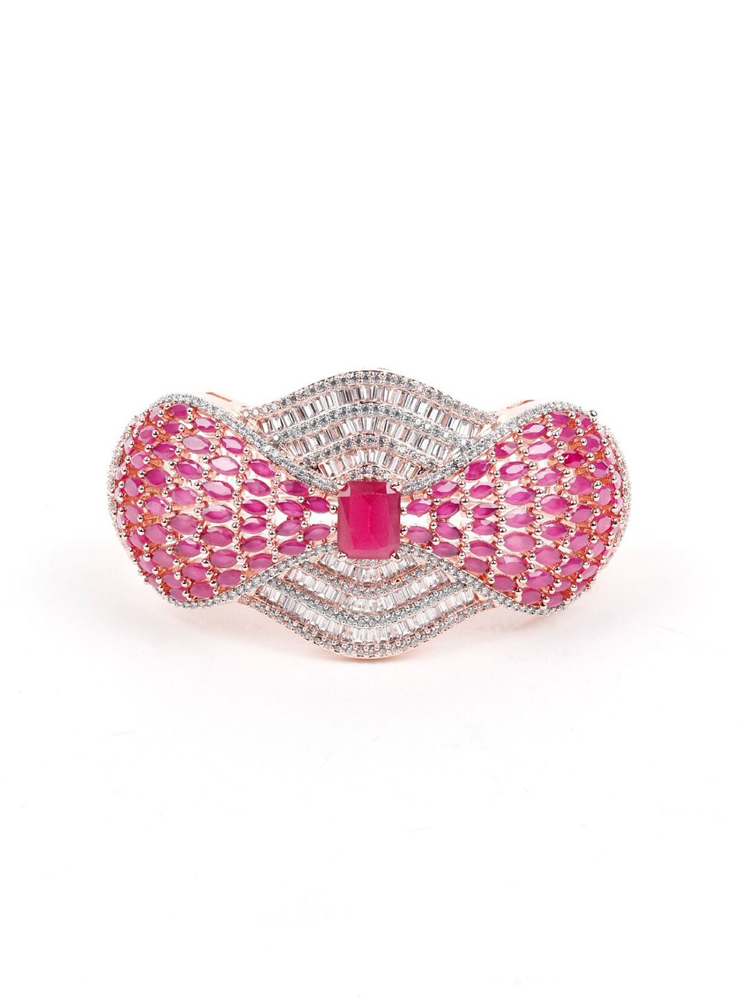 ODETTE Women Pink & White Stone Studded Bangle Style Bracelet Price in India