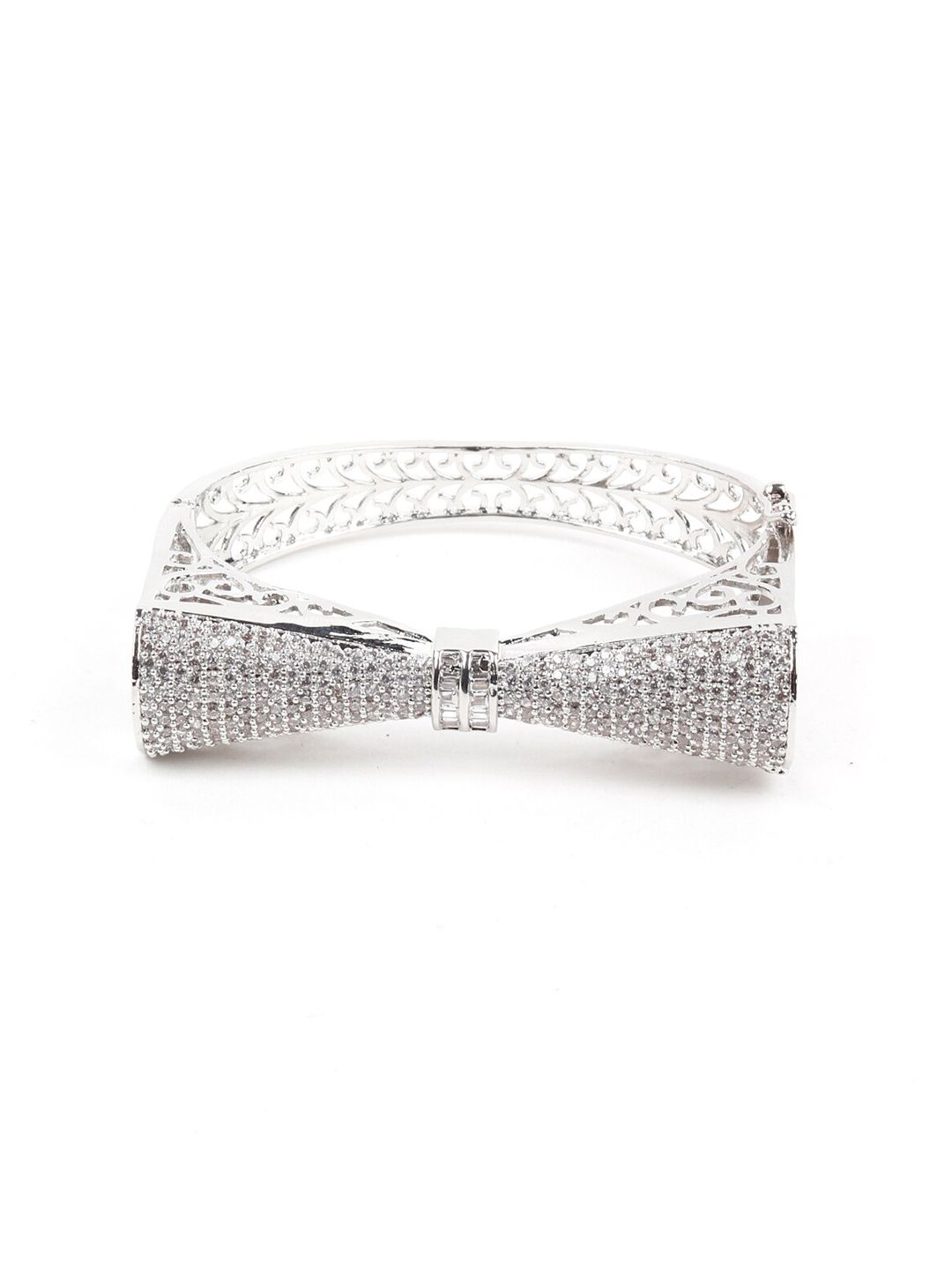 ODETTE Women Silver-Toned & White Bangle-Style Bracelet Price in India