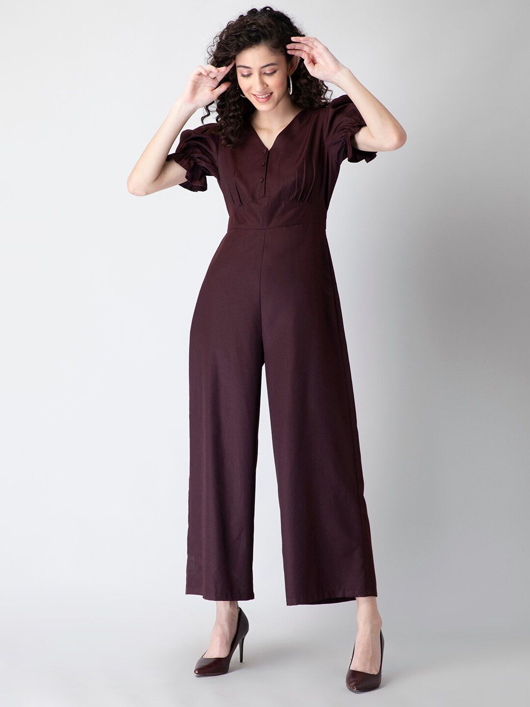 FabAlley Maroon Basic Jumpsuit Price in India