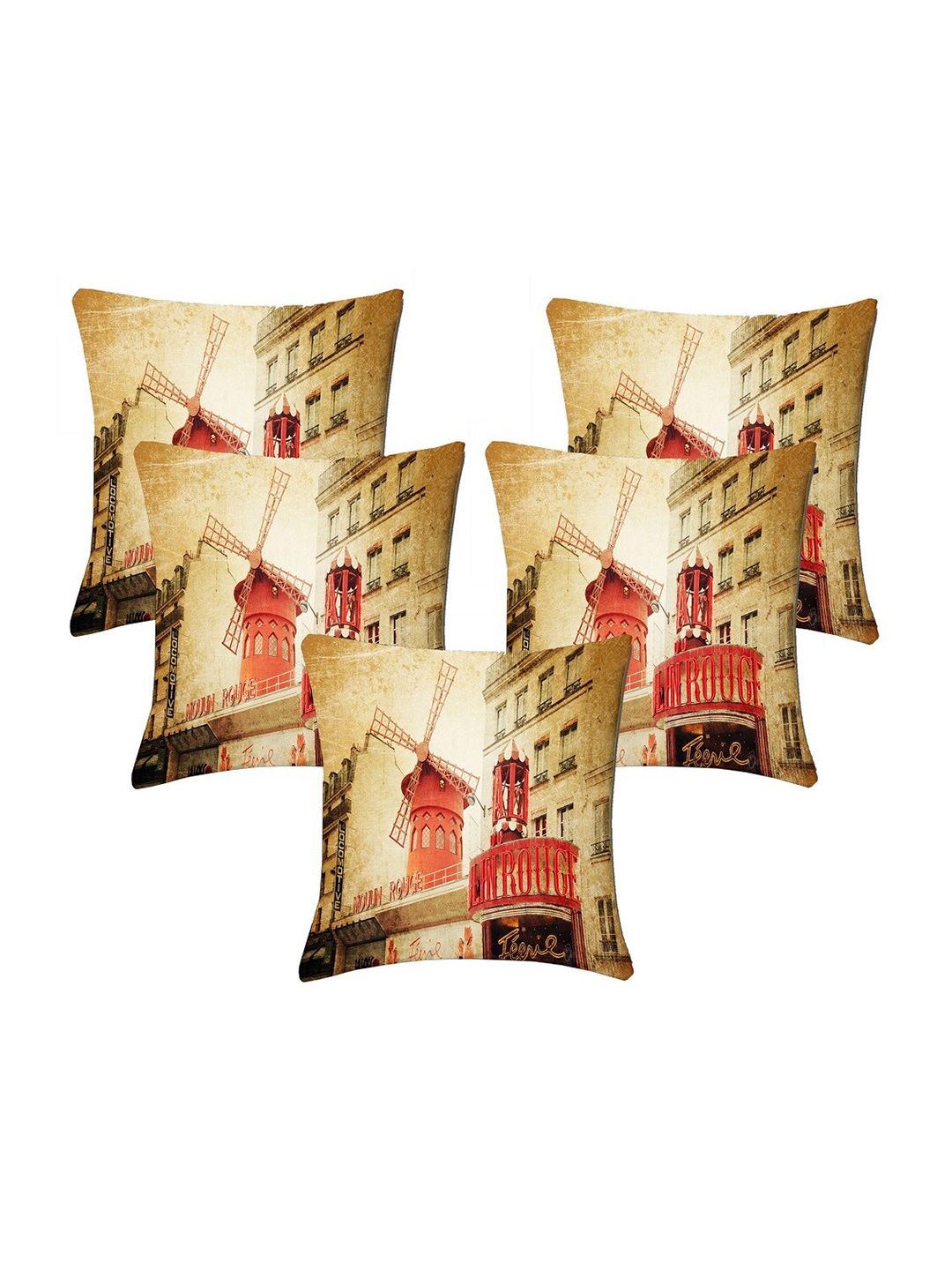 Lushomes Set Of 5 Multicoloured Digital Printed Windmill Square Cushion Covers Price in India