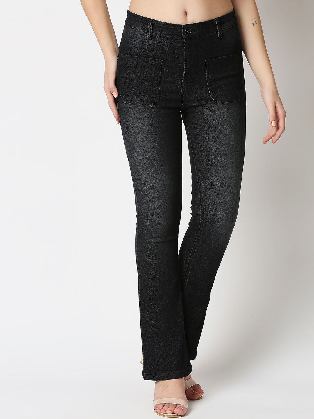 High Star Women Black Bootcut High-Rise Light Fade Stretchable Jeans Price in India