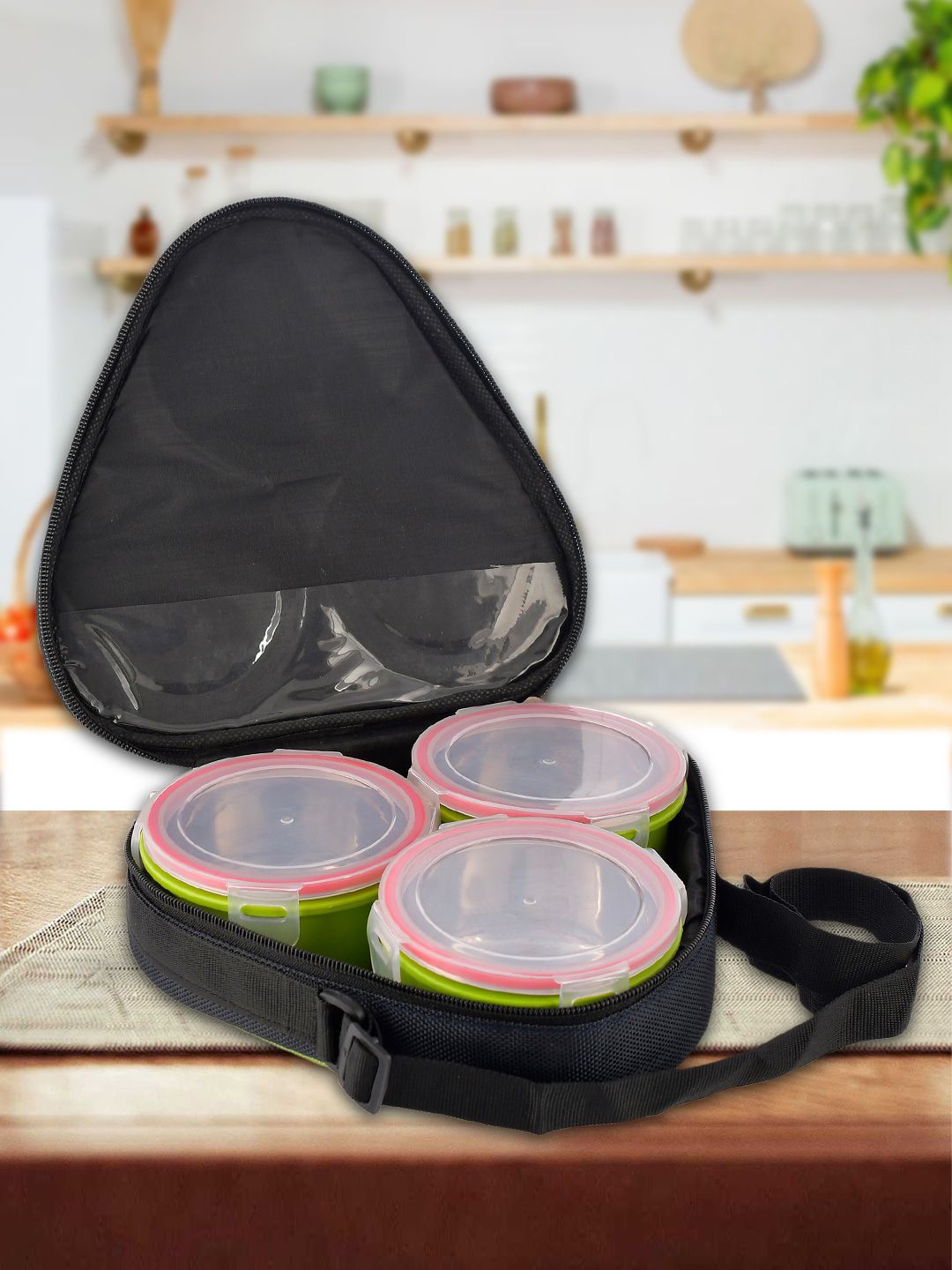 Kuber Industries Green & Pink Inner Steel Lunch Box With Lock Lid & Bag Cover Price in India