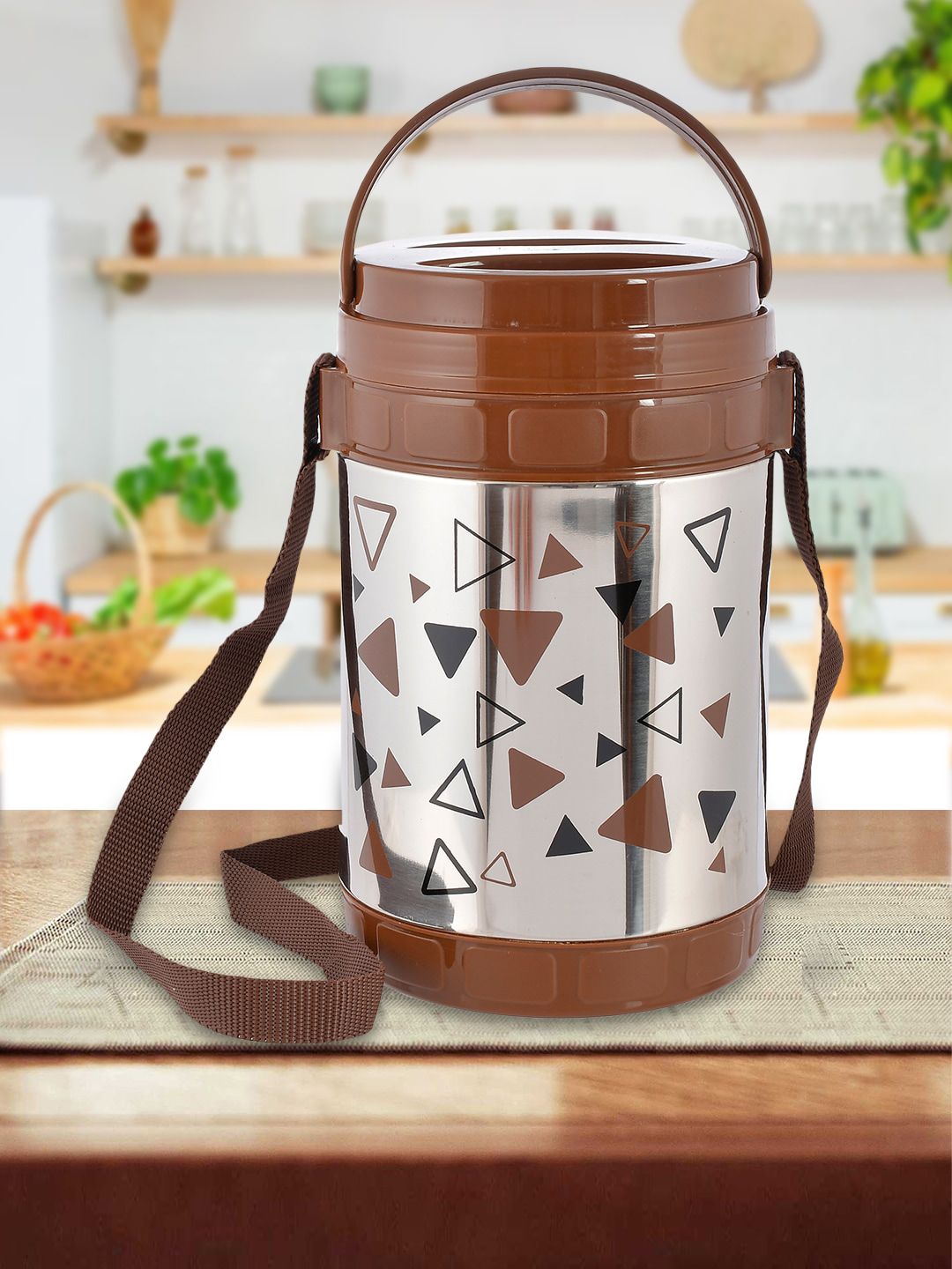Kuber Industries Unisex Brown & Silver-Toned Printed Stainless Steel Lunch Box With 4 Container Price in India