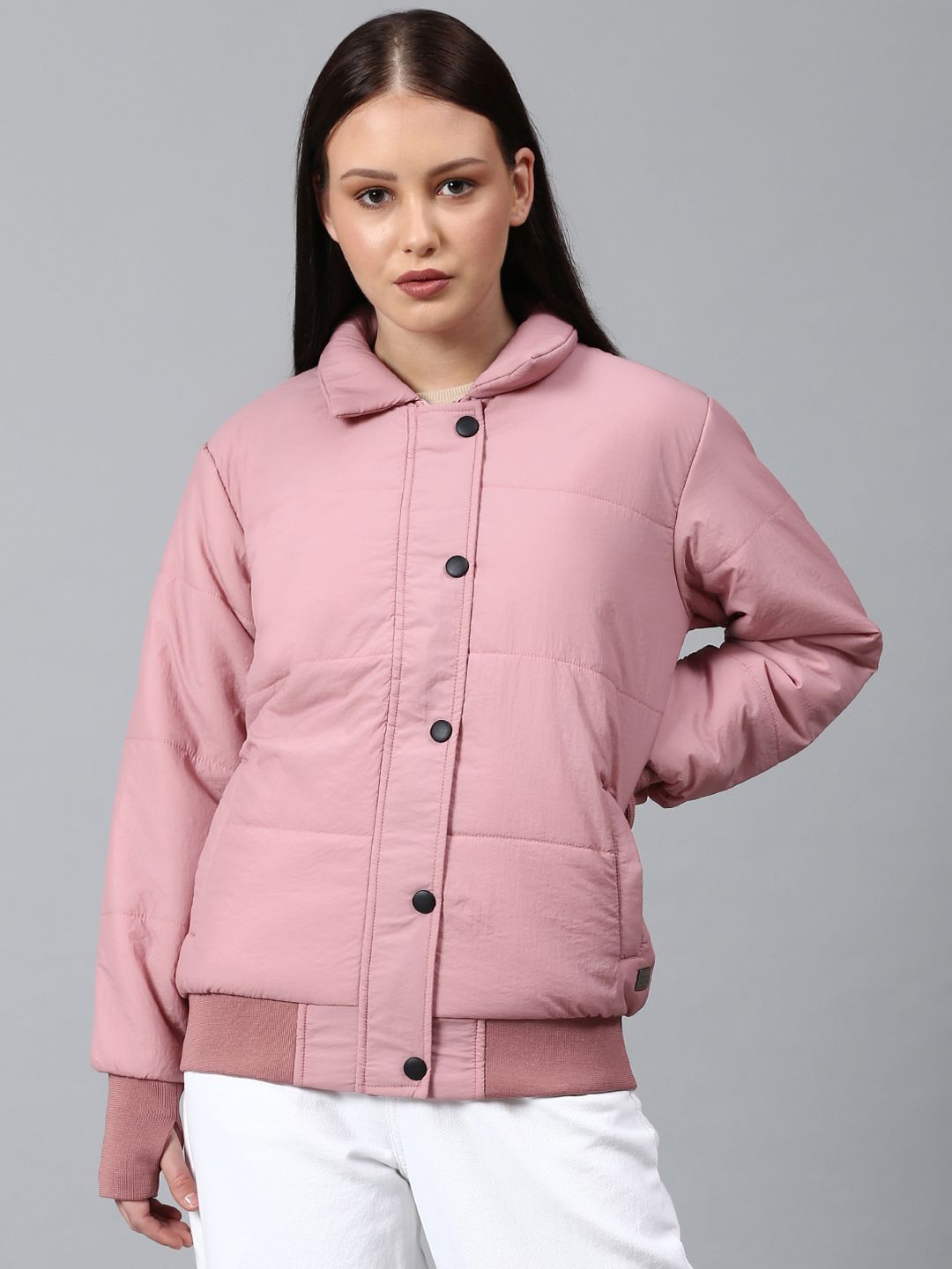 Campus Sutra Women Pink Windcheater Outdoor Bomber Jacket Price in India