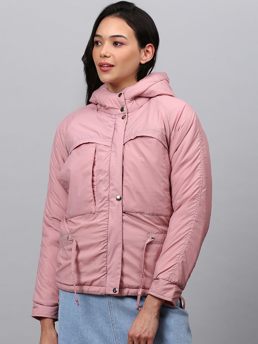 Campus Sutra Women Peach-Coloured Windcheater Outdoor Padded Jacket Price in India