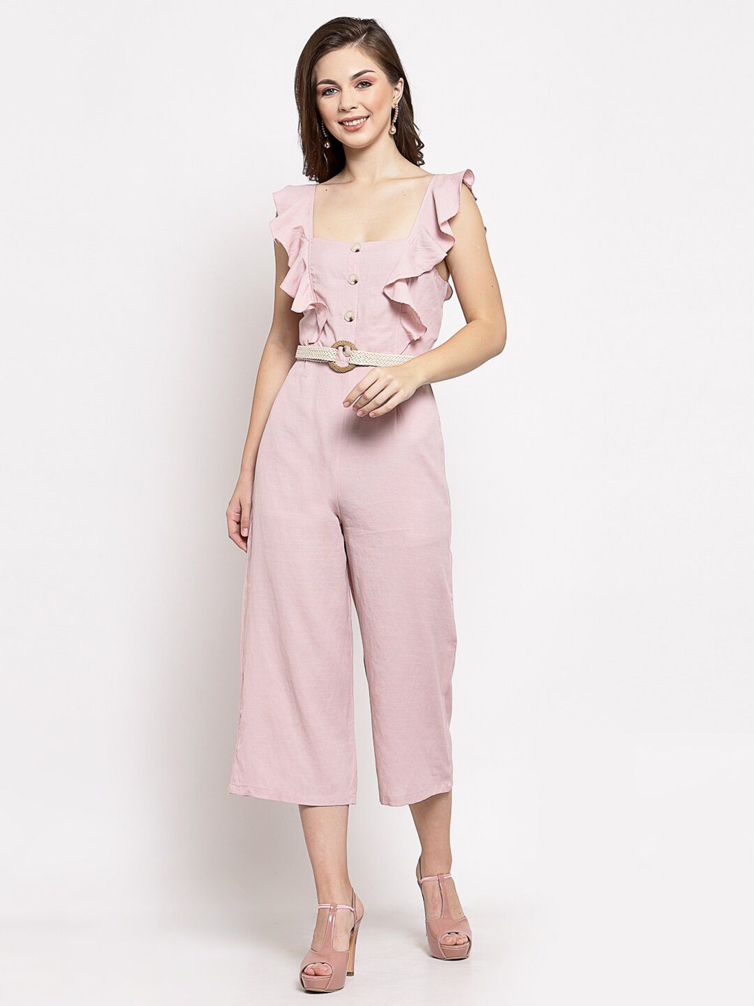 Mafadeny Pink & Taupe Basic Jumpsuit Price in India