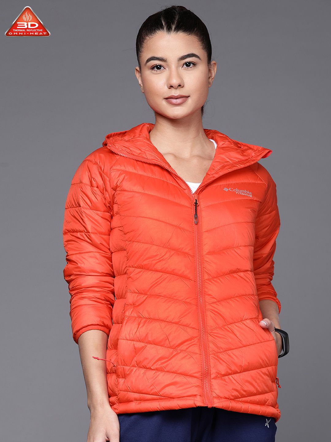 Columbia Women Orange Water Resistant Snow Country Hooded Padded Jacket Price in India
