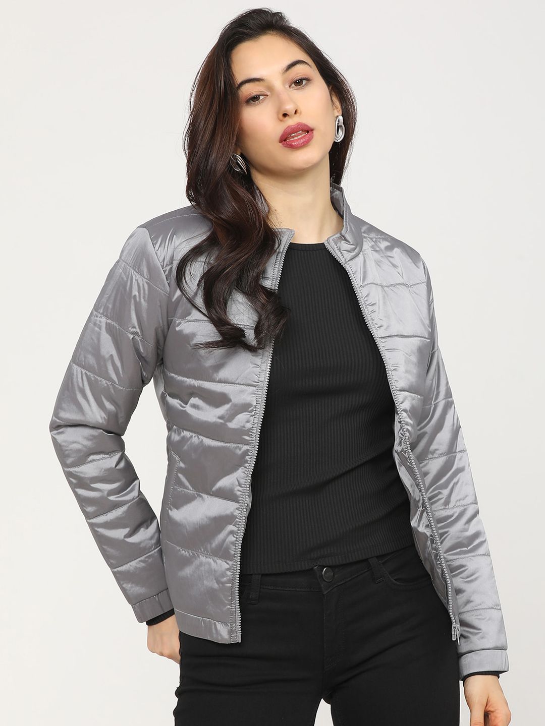 Tokyo Talkies Women Grey Padded Jacket Price in India