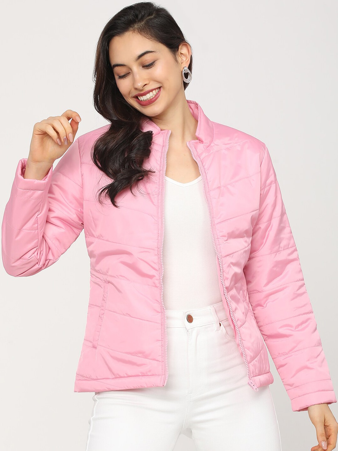 Tokyo Talkies Women Pink Padded Jacket Price in India