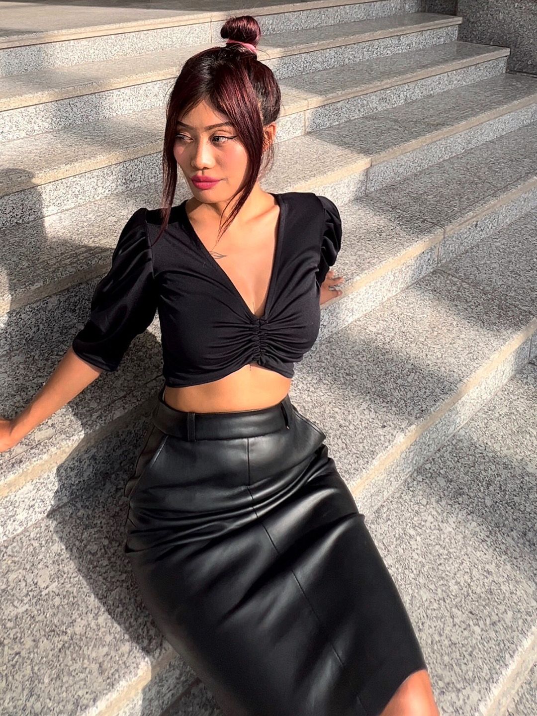 Tokyo Talkies Women Black Midi Leather Skirt Price in India
