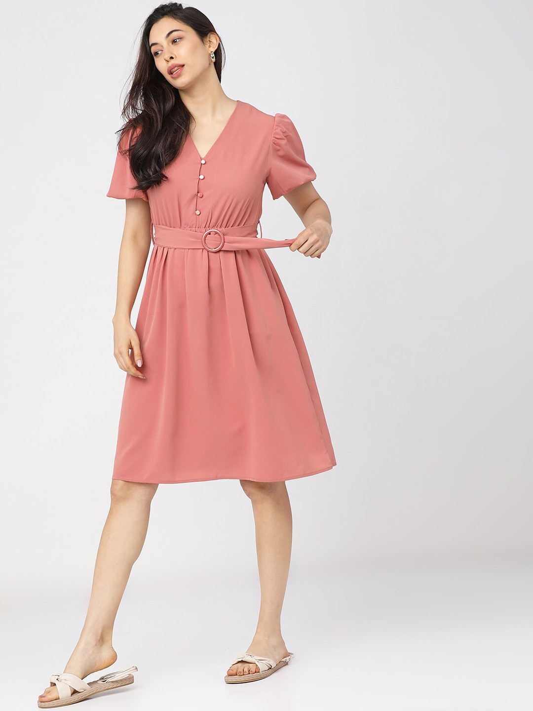 Tokyo Talkies Pink A-Line Dress Price in India