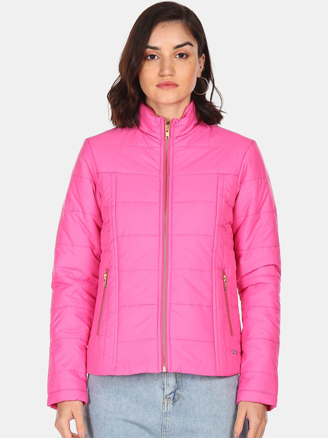 Flying Machine Women Pink Padded Quilted Jacket Price in India