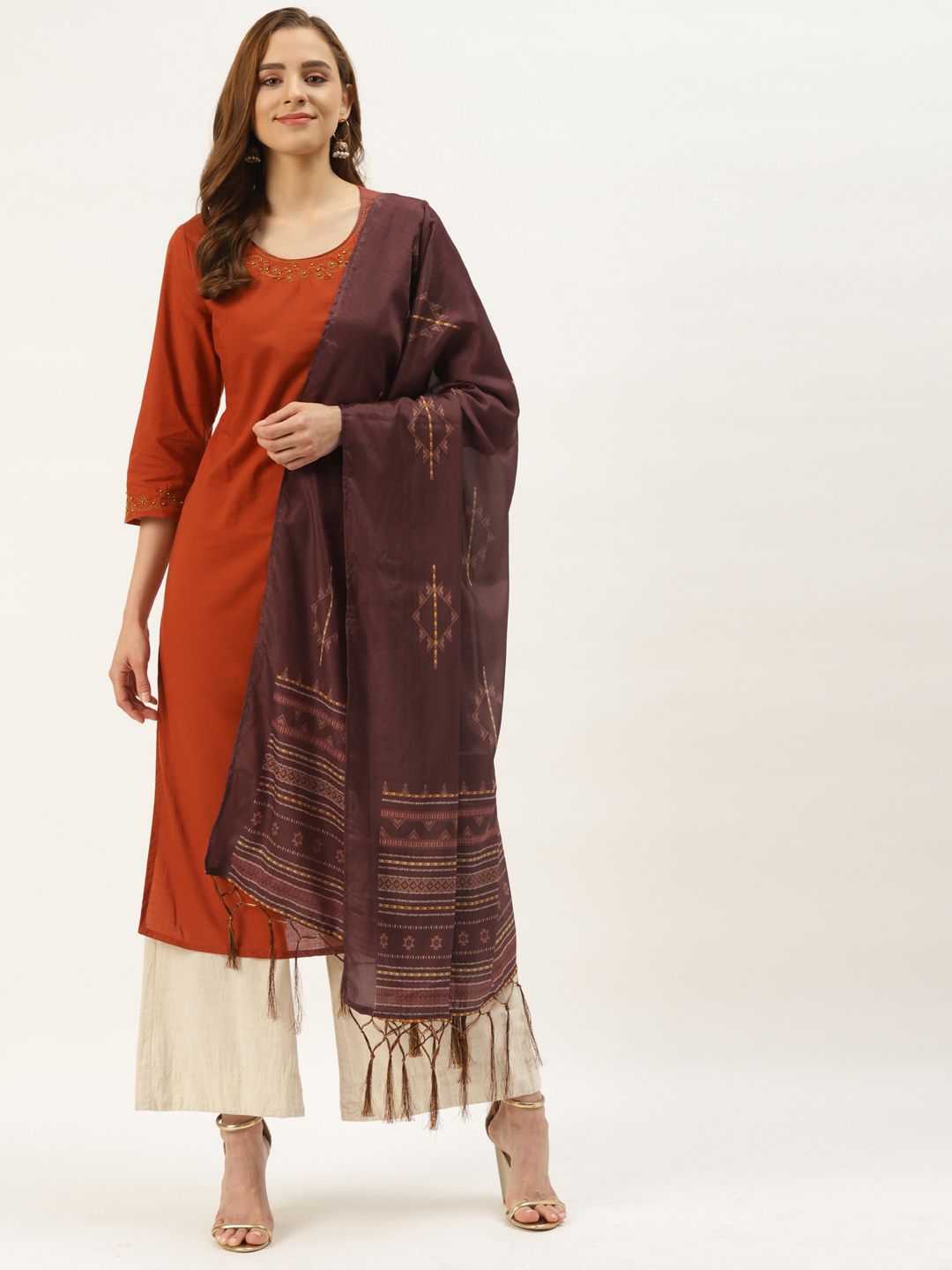 VAABA Maroon Ethnic Motifs Printed Dupatta Price in India