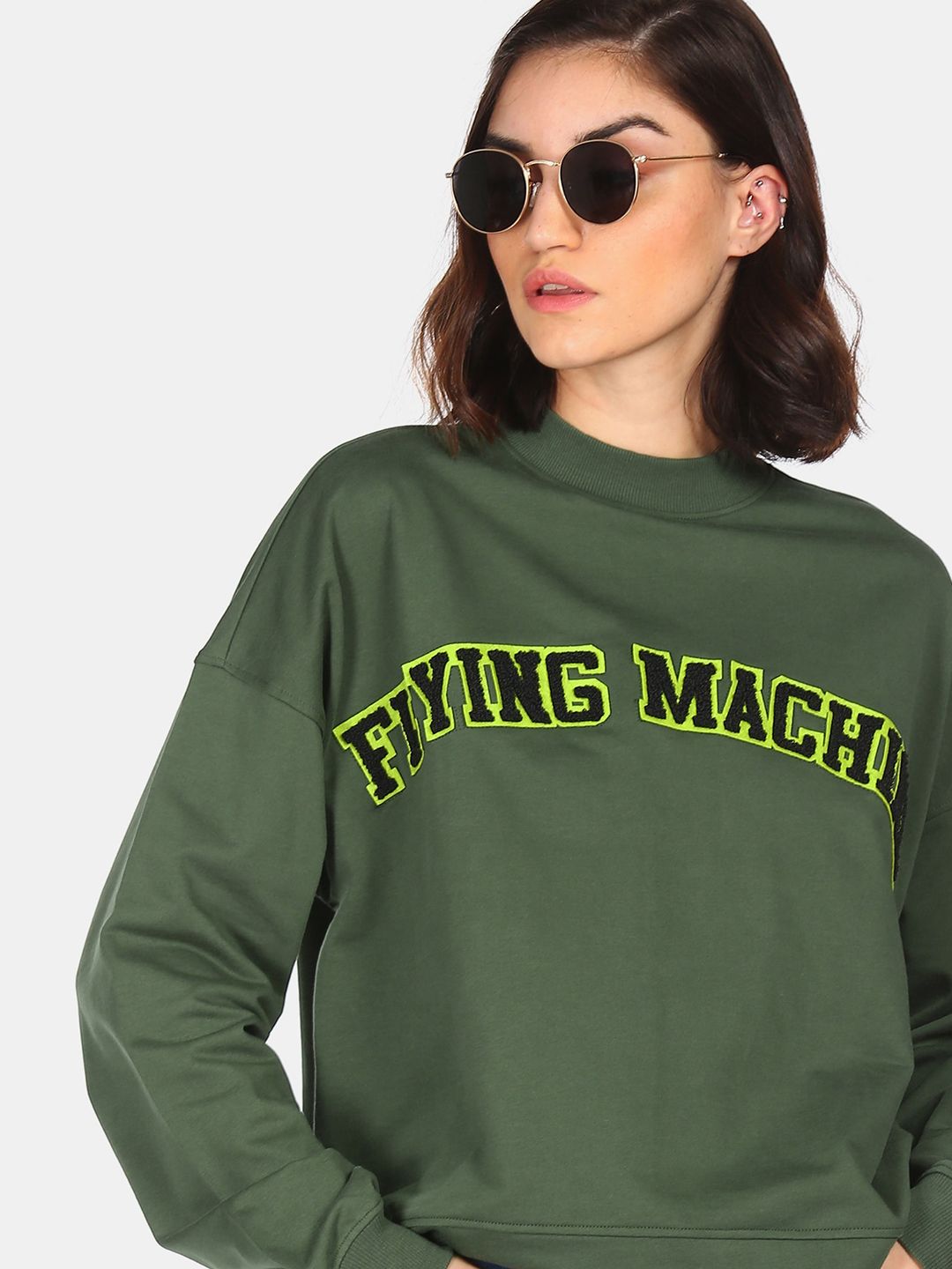 Flying Machine Women Green Printed Sweatshirt Price in India