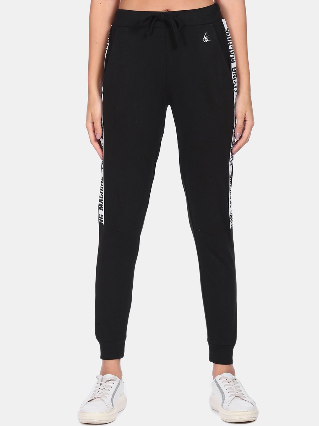 Flying Machine Women Black Solid Pure Cotton Straight-fit Joggers Price in India