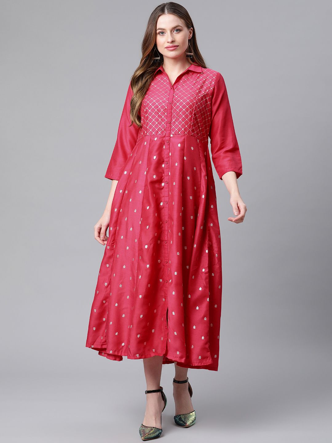 Rangriti Women Pink Ethnic Motifs Maxi Dress Price in India