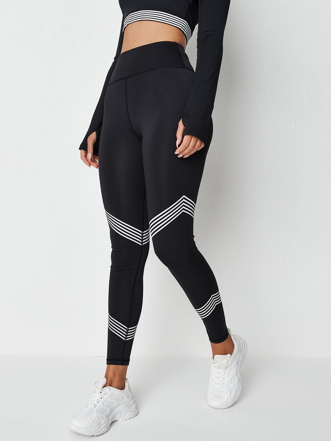 Missguided Women Black & White Striped Regular Fit Gym Leggings Price in India