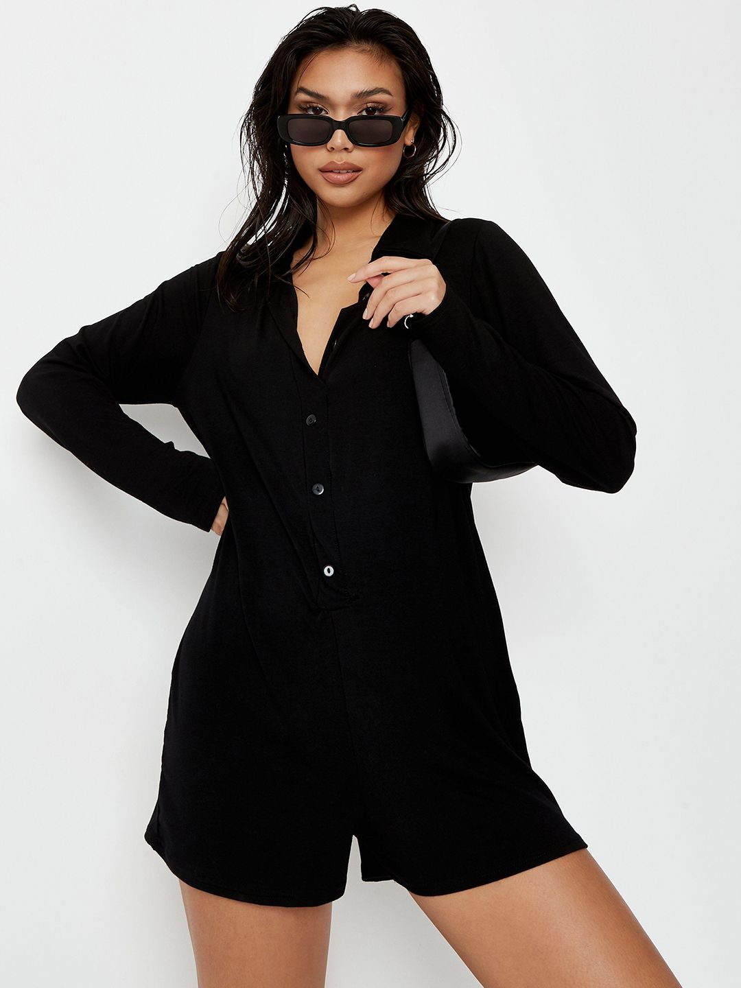 Missguided Black Solid Playsuit Price in India