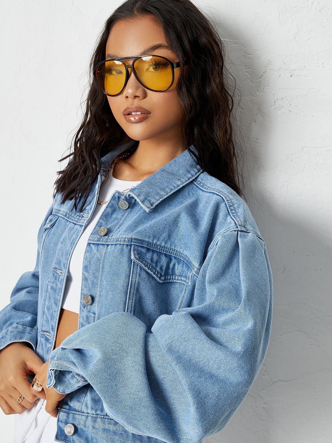 Missguided Women Blue Solid Crop Denim Jacket Price in India