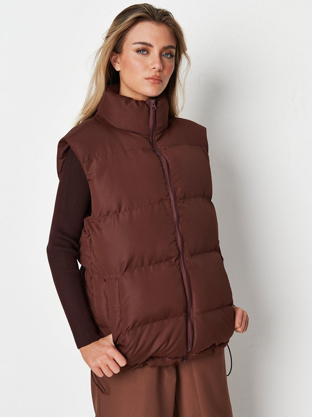 Missguided Women Brown Solid Puffer Jacket Price in India