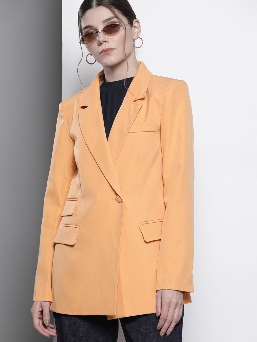 Missguided Women Orange Solid Single-Breasted Blazer Price in India