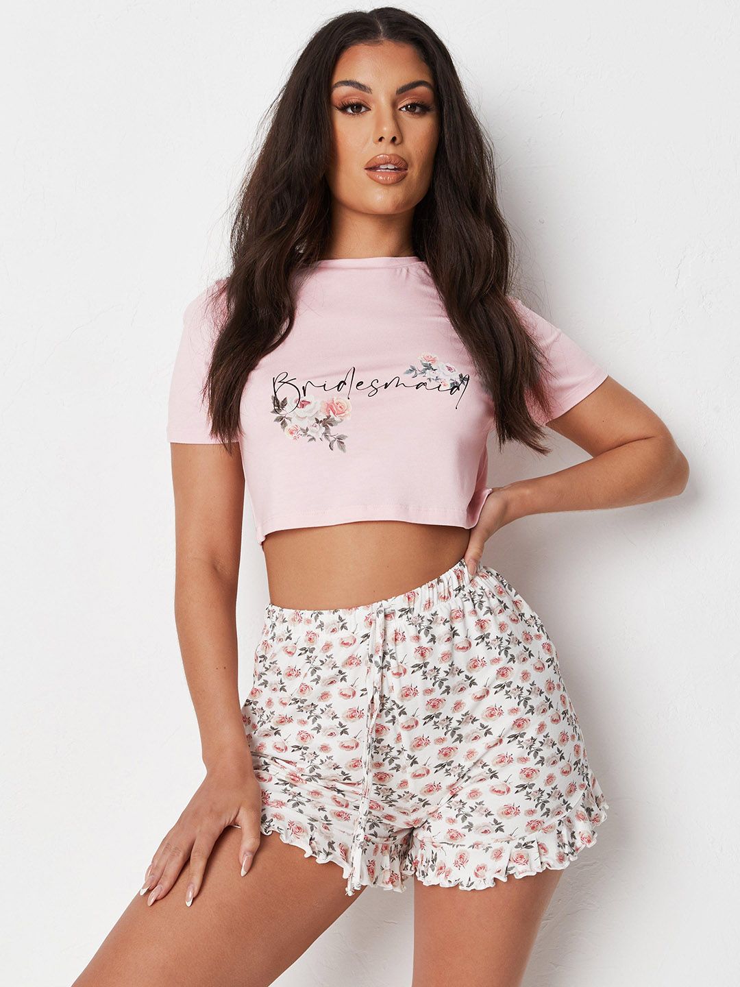 Missguided Women Pink & Black Printed Night suit Price in India