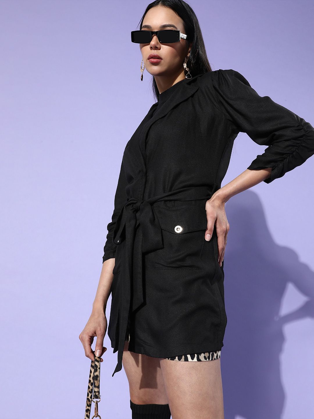 ANI Women Stylish Black Solid Polyviscose Blazer Price in India