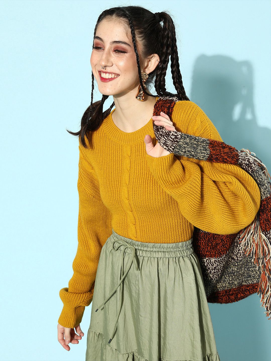 STREET 9 Women Mustard Yellow Acrylic Pullover Price in India