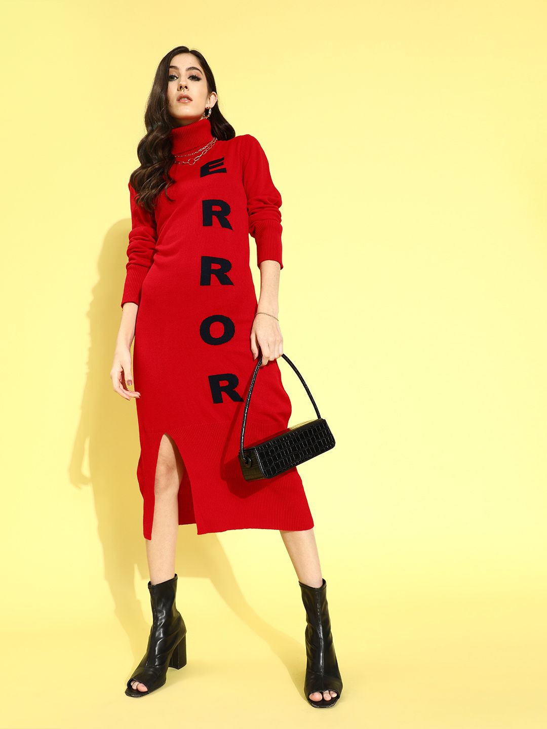STREET 9 Red Printed Acrylic Jumper Midi Dress Price in India