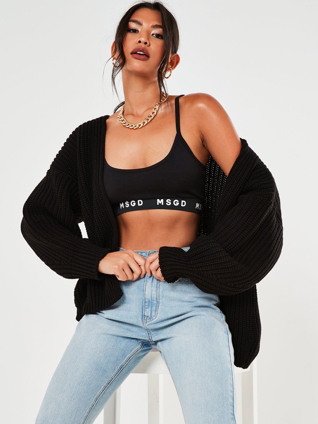 Missguided Women Black Front-Open Sweater Price in India