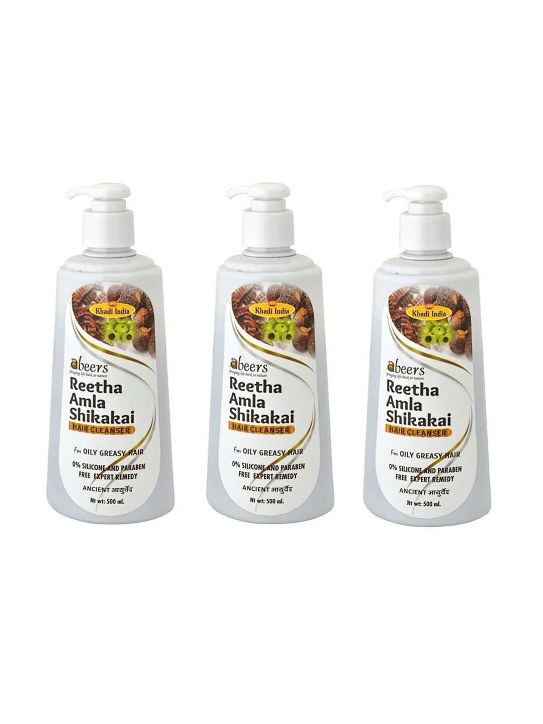 abeers Pack of 3 Khadi Ancient Reetha Amla Shikakai Hair Cleanser 500ml Price in India