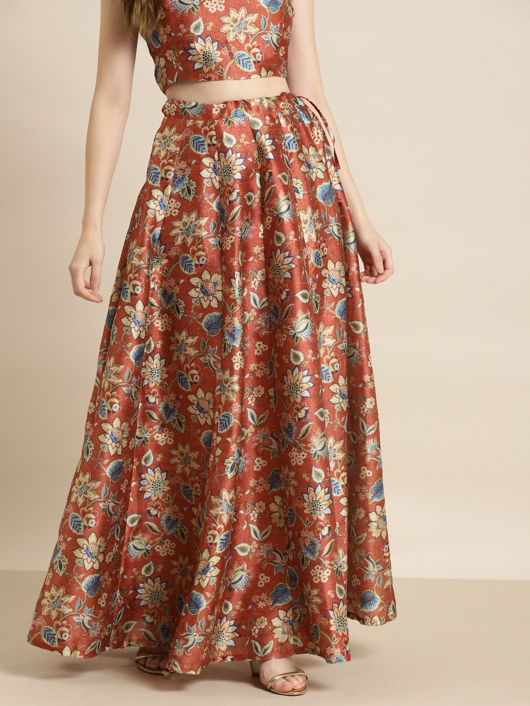 Shae by SASSAFRAS Women Orange Floral Print Anarkali Skirt