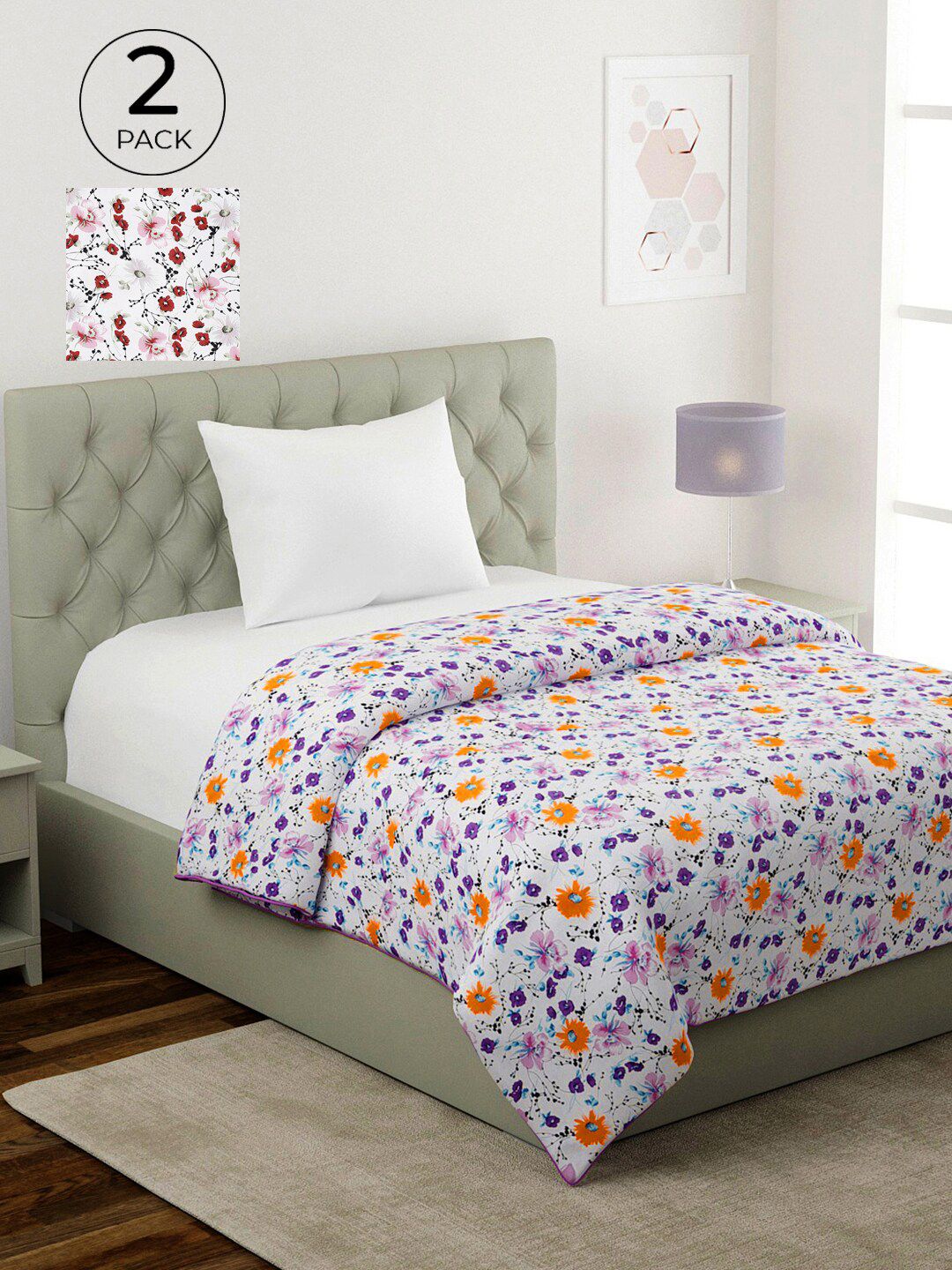 KLOTTHE Set Of 2 Multicoloured Floral Cotton AC Room 233 GSM Single Bed Dohar Price in India