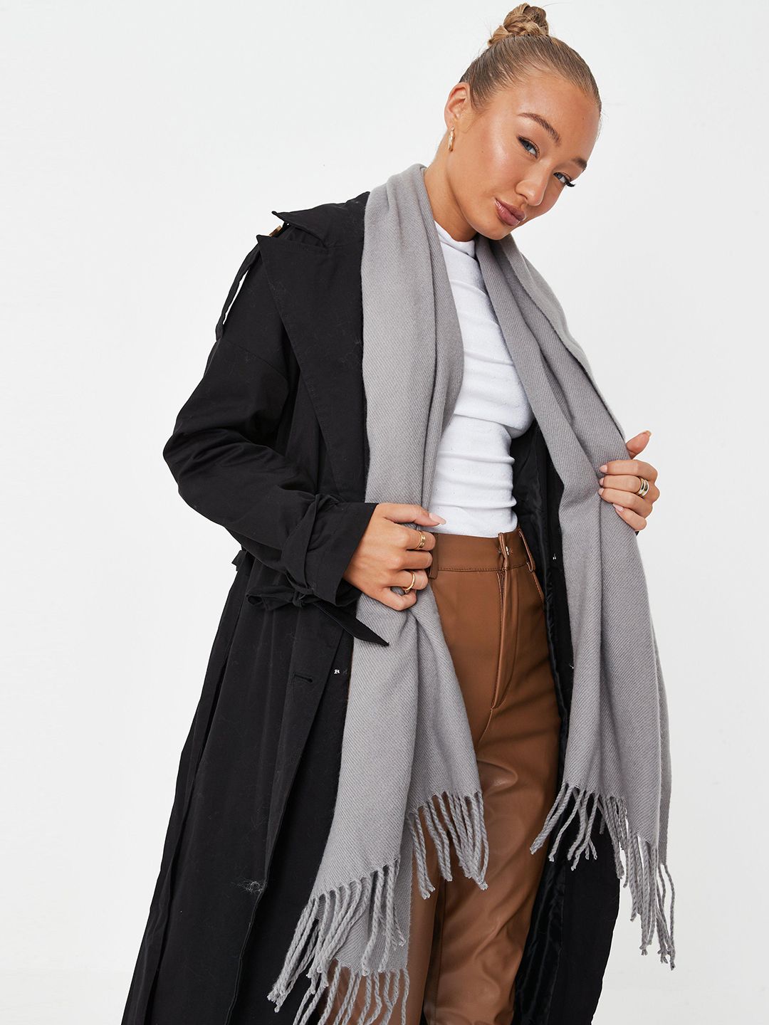 Missguided Women Grey Solid Scarf Price in India