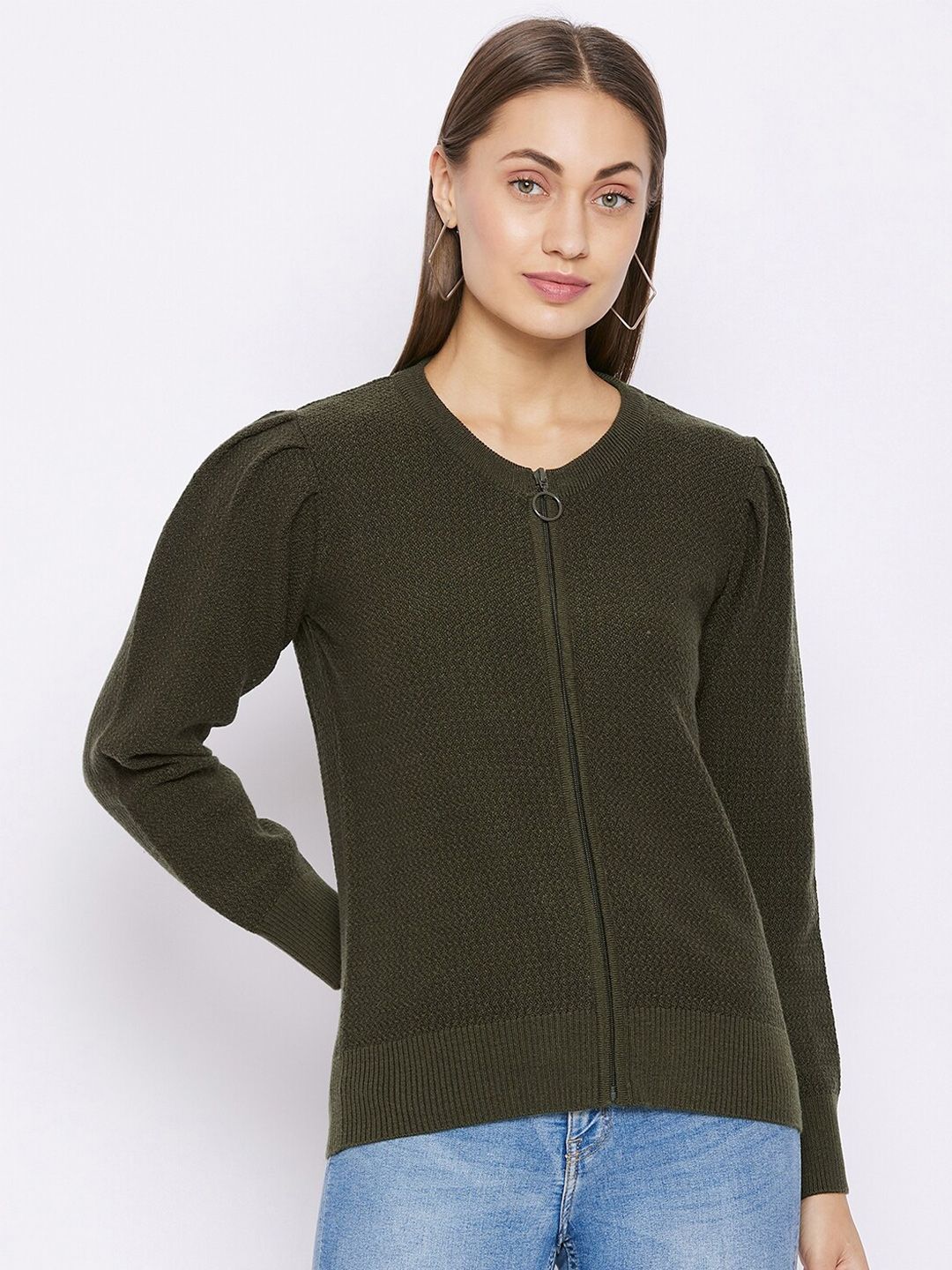 Madame Women Olive Green Wool Cardigan Price in India