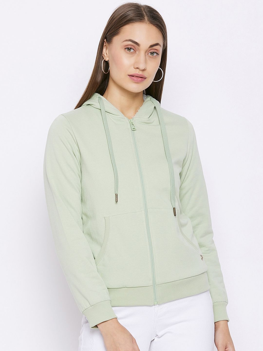 Madame Women Green Hooded Sweatshirt Price in India