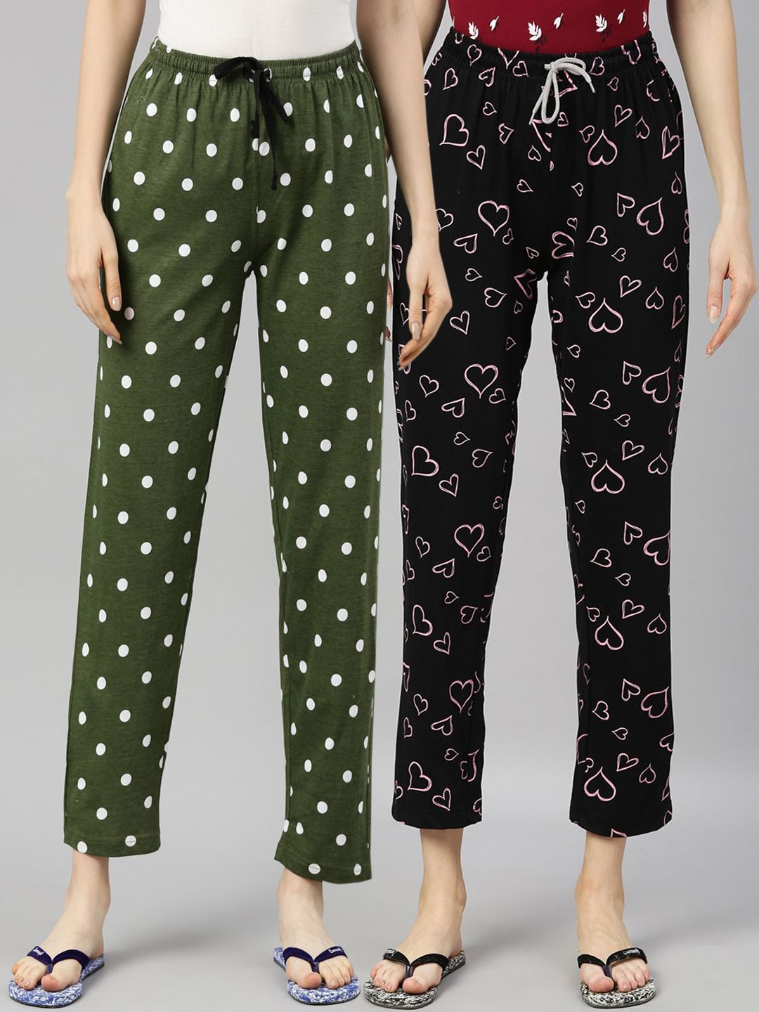 Kryptic Woman Pack of 2 Black & Green Lounge Pants Price in India