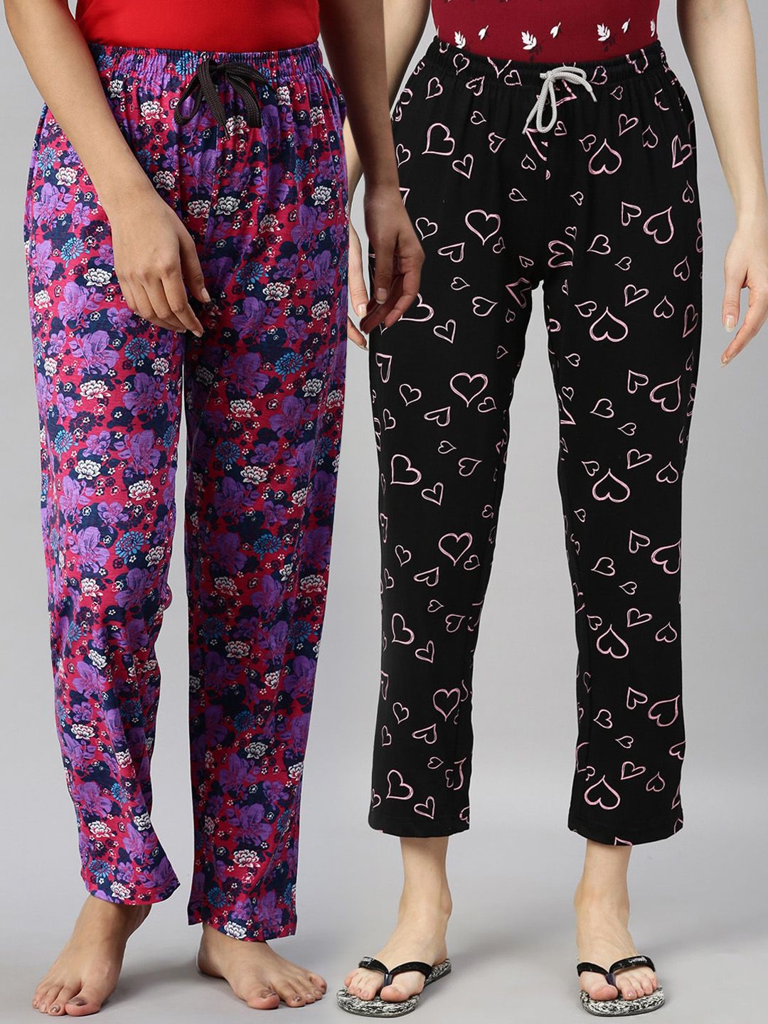 Kryptic Women Black & Purple Pack Of 2 Printed Pure Cotton Pyjamas Price in India