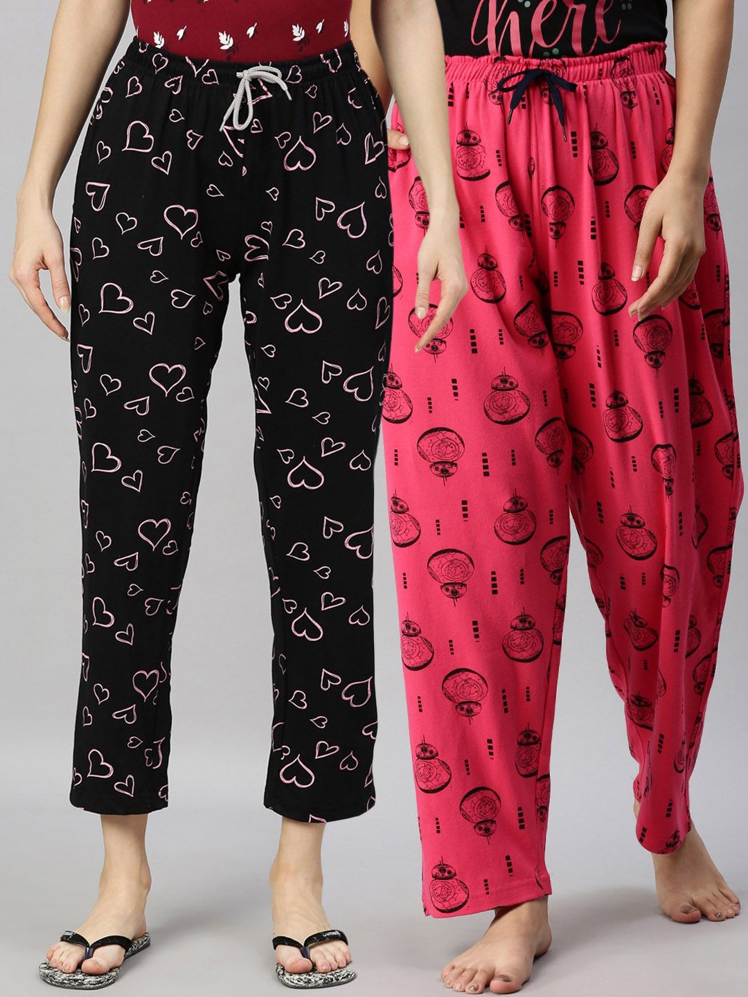 Kryptic Women Black & Fuschia Pack of 2 Cotton Lounge Pants Price in India