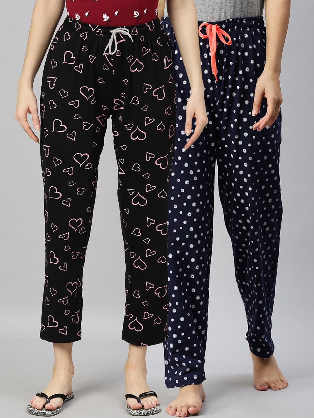 Kryptic Pack of 2 Women Black & Navy Blue Cotton Printed Pyjamas Price in India